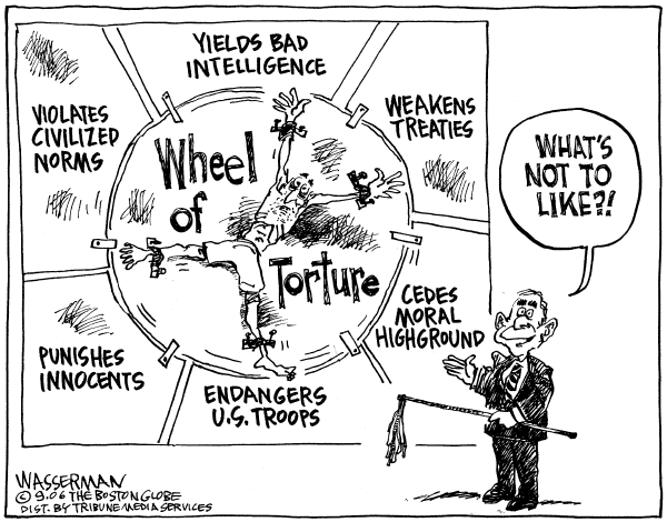 Editorial Cartoon by Dan Wasserman, Boston Globe on Tortured Policies