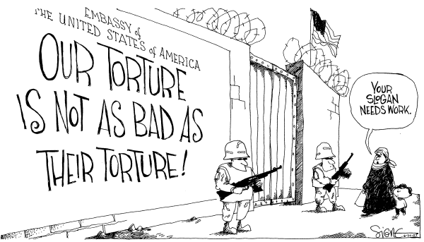 Editorial Cartoon by Ann Telnaes, CWS/CartoonArts Intl. on Tortured Policies