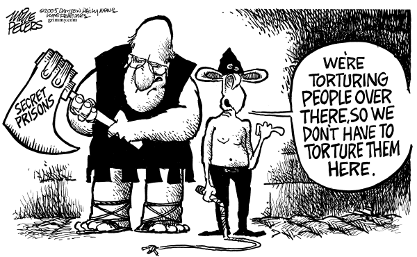 Editorial Cartoon by Mike Peters, Dayton Daily News on Tortured Policies