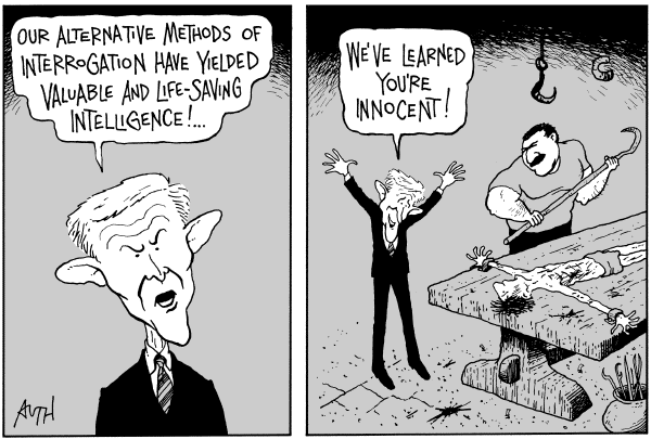 Editorial Cartoon by Tony Auth, Philadelphia Inquirer on Tortured Policies
