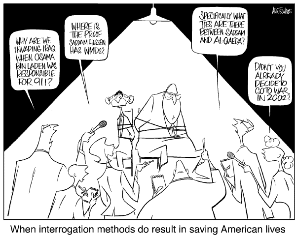 Editorial Cartoon by Ann Telnaes, CWS/CartoonArts Intl. on Tortured Policies