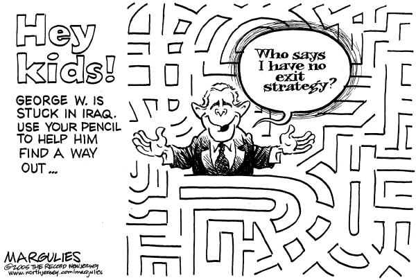 Political cartoon on Progress in Iraq by Jimmy Margulies, The Record, New Jersey