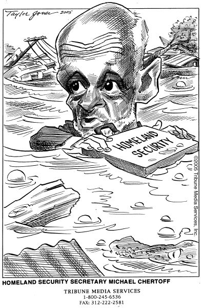Political cartoon on Feds Respond to Katrina by Taylor Jones, Tribune Media Services