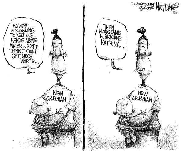 Political cartoon on Hurricane Katrina's Toll High by Matt Davies, Journal News