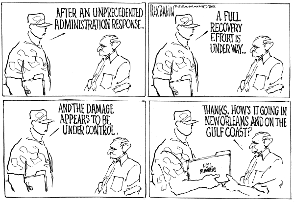 Political cartoon on Bush Accepts Responsibility by Rex Babin, Sacramento Bee