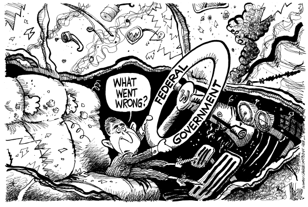 Political cartoon on Bush Accepts Responsibility by Mike Lane, Cagle Cartoons