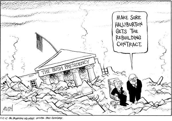 Political cartoon on Bush Accepts Responsibility by Tony Auth, Philadelphia Inquirer