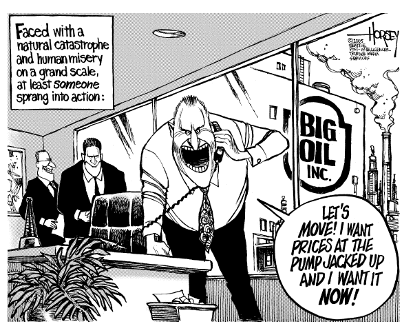 Political cartoon on Gas Prices on the Rise by David Horsey, Seattle Post-Intelligencer
