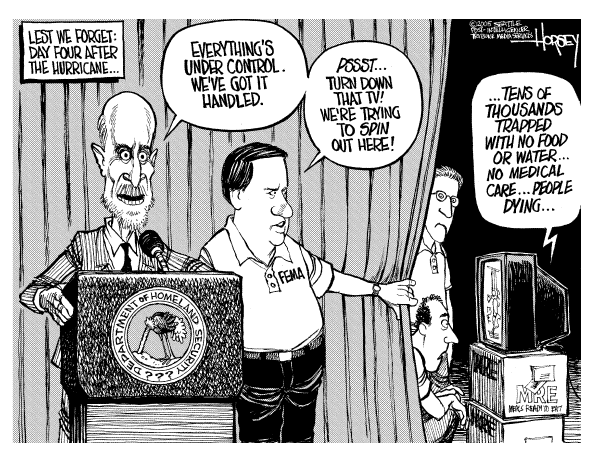 Political cartoon on Katrina Response Questioned by David Horsey, Seattle Post-Intelligencer