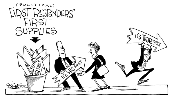Political cartoon on Katrina Response Questioned by Signe Wilkinson, Philadelphia Daily News
