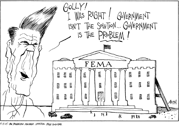 Political cartoon on Katrina Response Questioned by Tony Auth, Philadelphia Inquirer