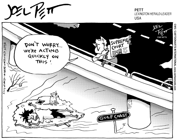 Political cartoon on Katrina's Toll Rises  by Joel Pett, Lexington Observer