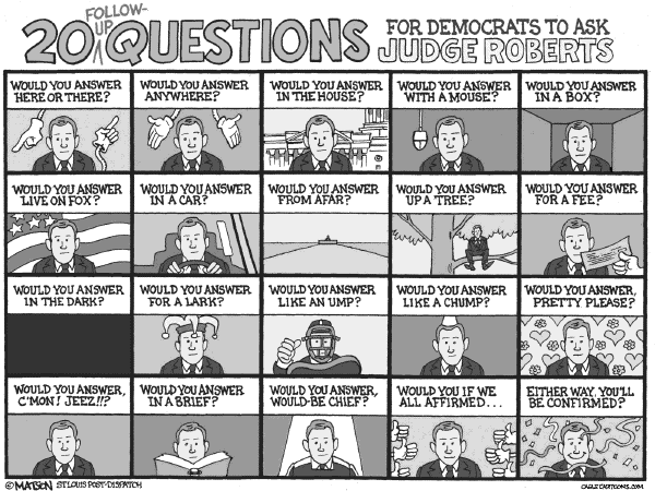 Political cartoon on Roberts Confirmation Appears Likely by RJ Matson, New York Observer