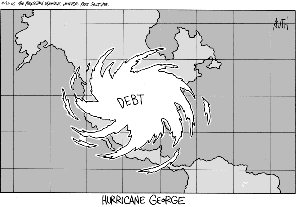 Political cartoon on US Economy Stays the Course by Tony Auth, Philadelphia Inquirer
