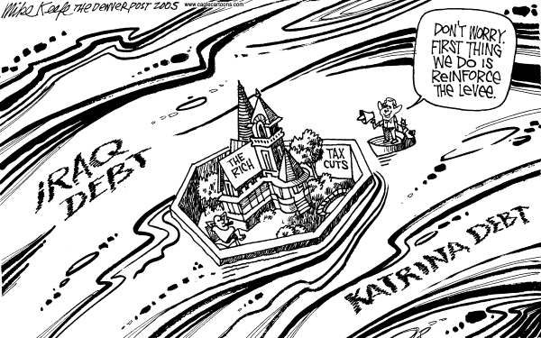 Political cartoon on US Economy Stays the Course by Mike Keefe, Denver Post