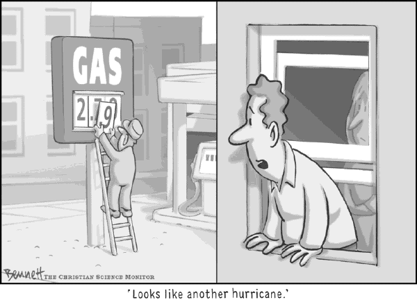 Political cartoon on Gas Prices Still Rising by Clay Bennett, Christian Science Monitor