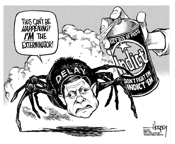 Political cartoon on Delay Indicted Again by David Horsey, Seattle Post-Intelligencer