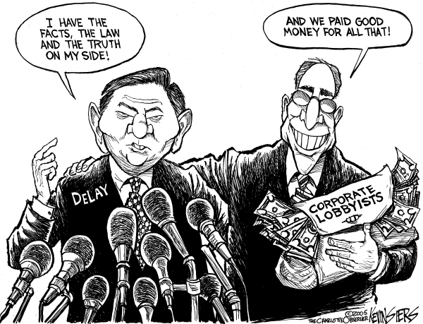 Political cartoon on Delay Indicted Again by Kevin Siers, Charlotte Observer