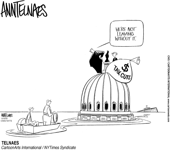 Political cartoon on Economy Stays The Course by Ann Telnaes, Tribune Media Services