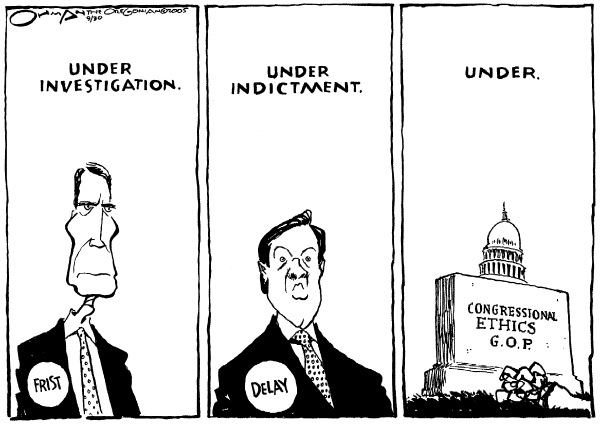 Political cartoon on GOP Suffering Blows by Jack Ohman, The Oregonian