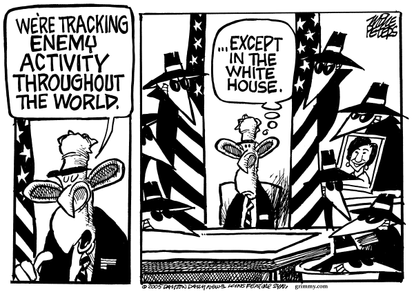 Political cartoon on Bush Working Overtime by Mike Peters, Dayton Daily News