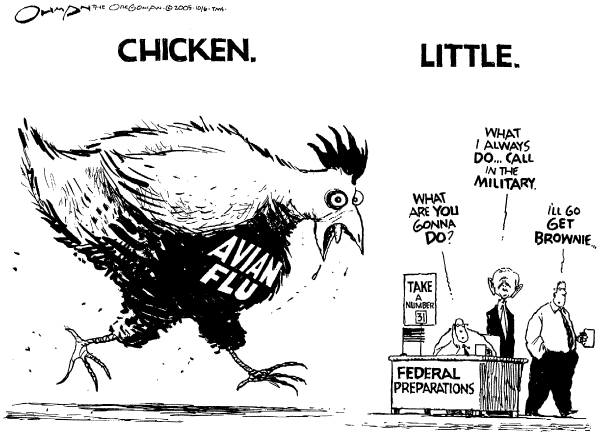 Political cartoon on Bush Working Overtime by Jack Ohman, The Oregonian