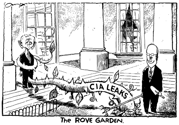 Political cartoon on Bush Working Overtime by Jack Ohman, The Oregonian