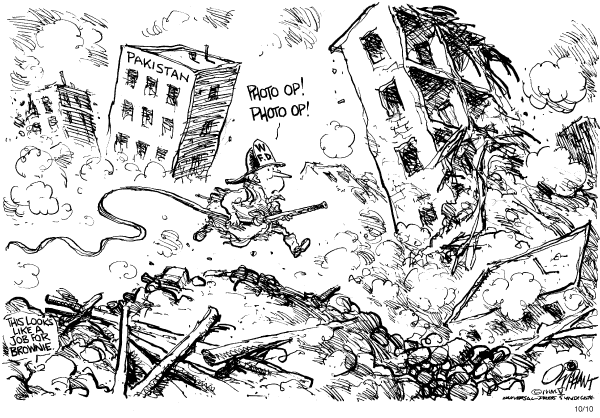 Political cartoon on Bush Responds by Pat Oliphant, Universal Press Syndicate
