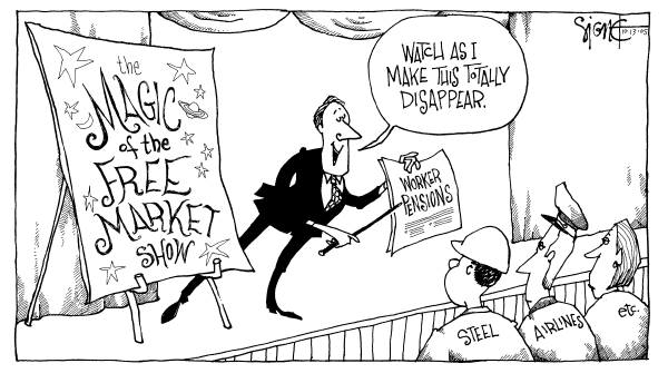 Political cartoon on Economy on the Fast Track by Signe Wilkinson, Philadelphia Daily News