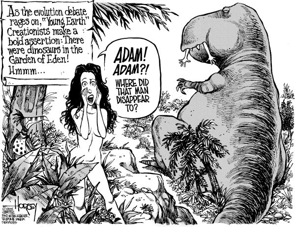 Political cartoon on Intelligent Design Gains Support by David Horsey, Seattle Post-Intelligencer