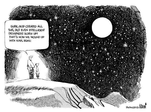 Political cartoon on Intelligent Design Gains Support by Don Wright, Palm Beach Post