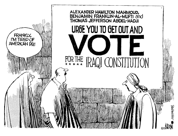 Political cartoon on The End is Near in Iraq by Don Wright, Palm Beach Post