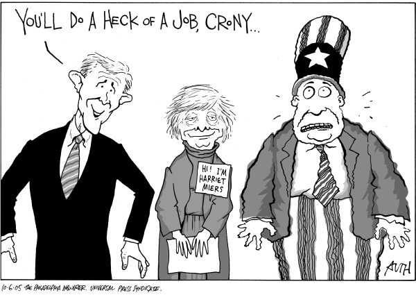 Political cartoon on Miers Nomination in Trouble by Tony Auth, Philadelphia Inquirer