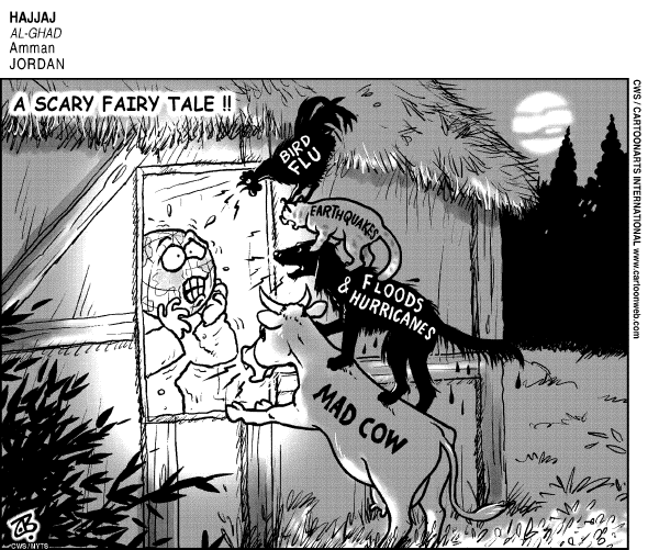 Political cartoon on Natural Disasters Continue by Haijaj, Al-Ghad, Amman, Jordan