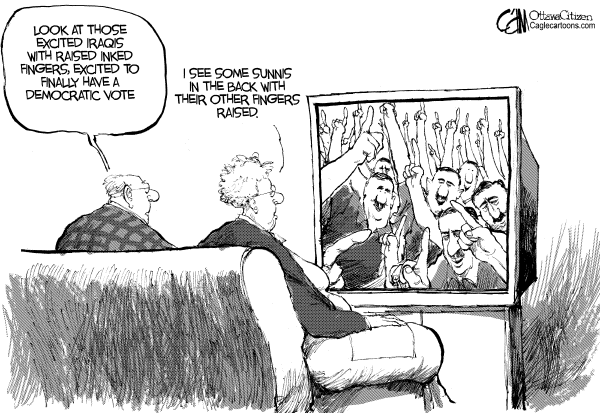 Political cartoon on Iraqis Vote on Constitution by Cam, Ottawa Citizen, Canada