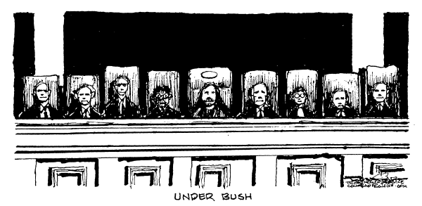 Political cartoon on Bush Praises Harriet Miers by (unknown)