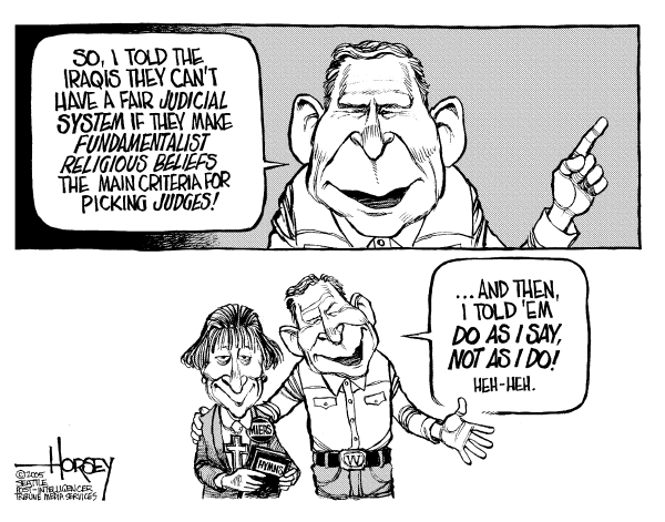 Political cartoon on Bush Stays the Course by David Horsey, Seattle Post-Intelligencer