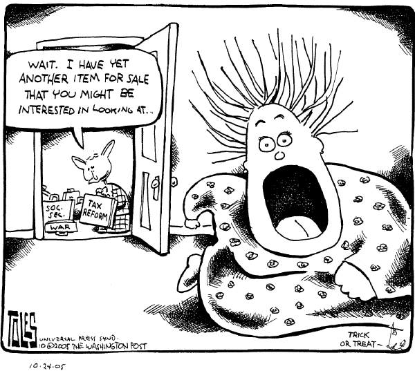 Political cartoon on Bush Stays the Course by Tom Toles, Washington Post