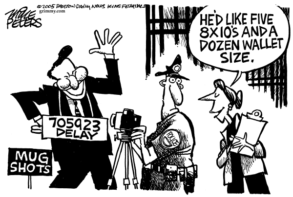 Political cartoon on DeLay and Frist Under Fire by Mike Peters, Dayton Daily News