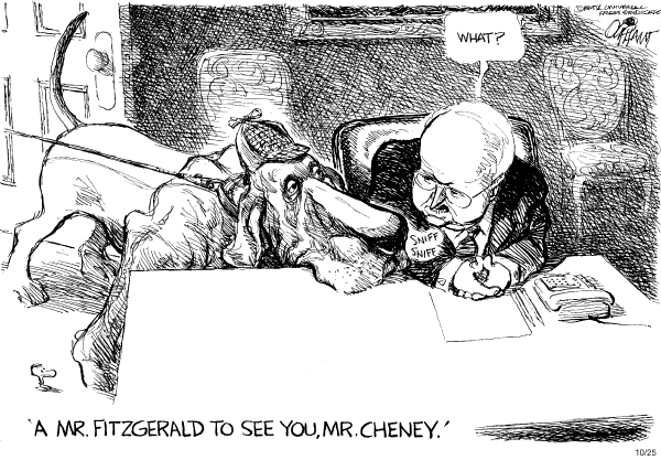 Political cartoon on White House Braces for Indictments by Pat Oliphant, Universal Press Syndicate