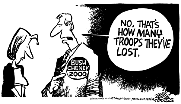 Political cartoon on US Reaches Milestone in Iraq by Mike Peters, Dayton Daily News