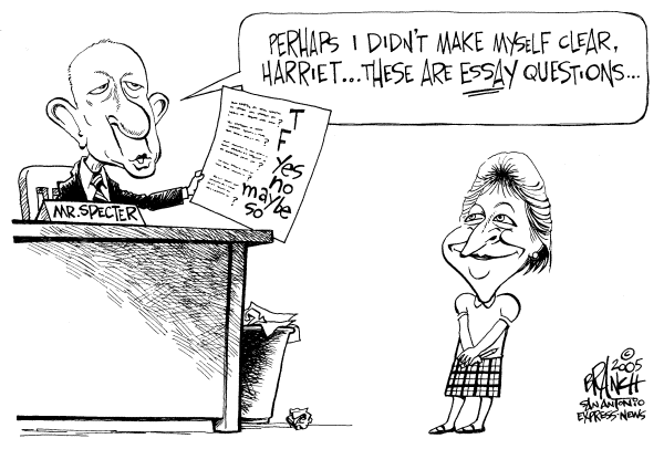 Political cartoon on Miers Making Strong Impression by John Branch, San Antonio Express-News