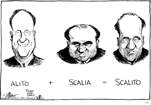 Political cartoon on Bush Nominates Samuel Alito by Pat Oliphant, Universal Press Syndicate