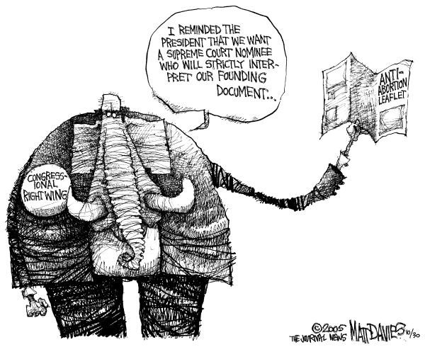 Political cartoon on Bush Nominates Samuel Alito by Matt Davies, Journal News