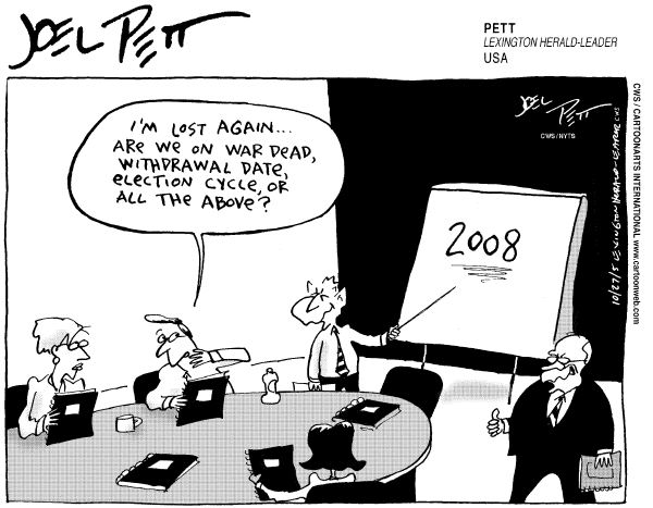 Political cartoon on President Bush Stays the Course by Joel Pett, Lexington Observer
