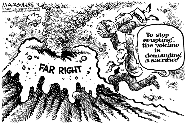 Political cartoon on Miers Nomination Withdrawn by Jimmy Margulies, The Record, New Jersey