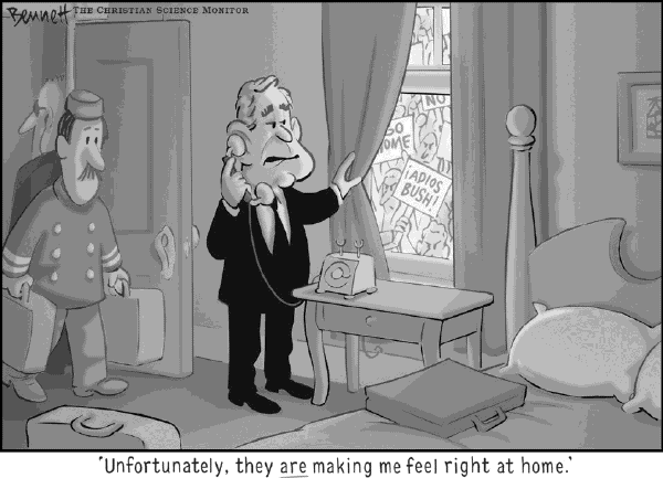 Political cartoon on Bush Forges Ahead by Clay Bennett, Christian Science Monitor
