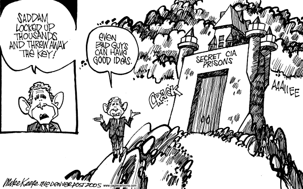 Political cartoon on CIA's Secret Prisons Exposed by Mike Keefe, Denver Post