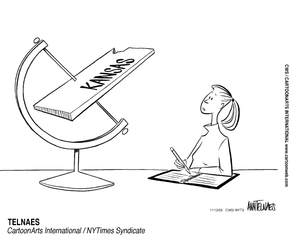 Political cartoon on Kansas Approves of Intelligent Design by Ann Telnaes, Tribune Media Services