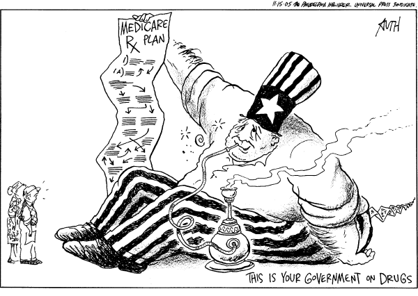 Political cartoon on New Medicare Plan Revealed by Tony Auth, Philadelphia Inquirer